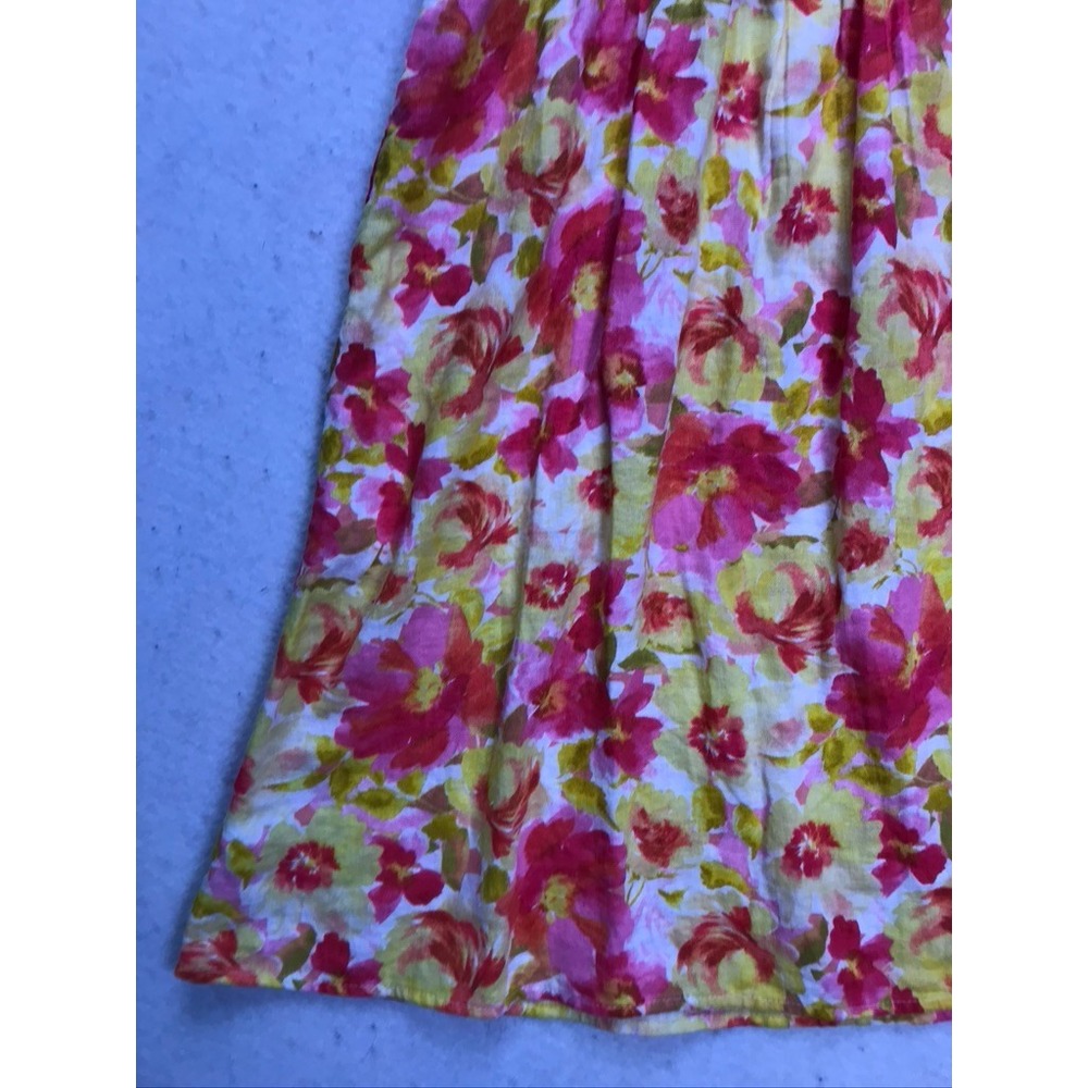 Old Navy Floral Mini Dress Womens Small Pink Yellow Linen Tie Shoulder Smocked - Picture 8 of 9